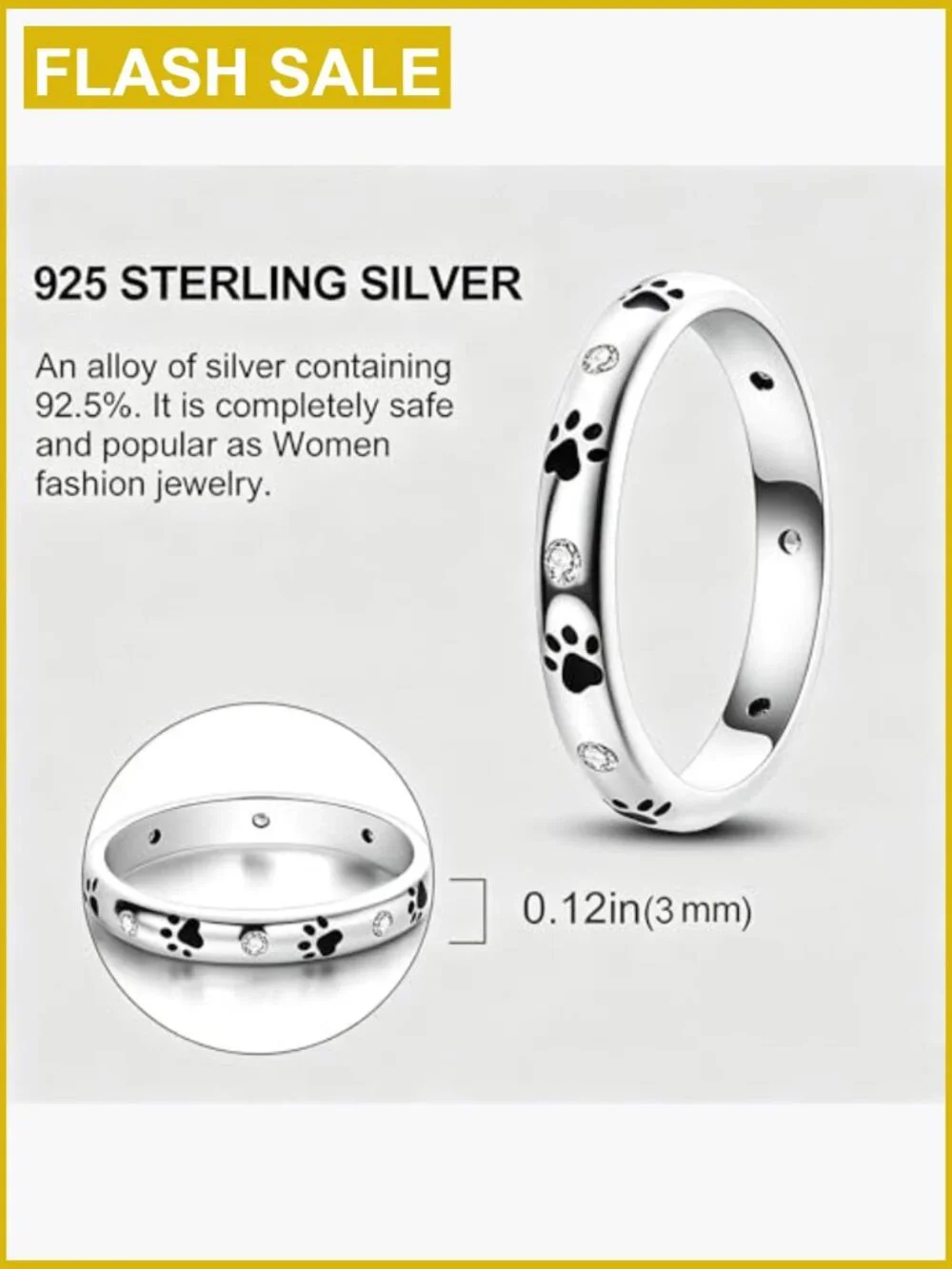 925 Sterling Silver Paw Print Ring Stackable Cat Dog Pinky Ring